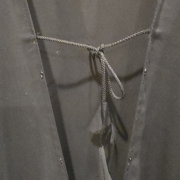 Black Long Sleeved Abaya Kaftan Maxi Dress Beaded One Size - Picture 2 of 6